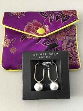 Secret Box New York .925 Sterling Silver Dipped Dangle Earrings w/Faux Pearls